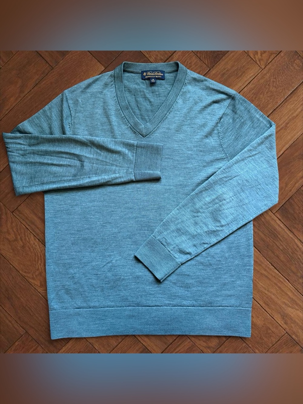 Brooks Brothers Men's M Brookstech Merino Wool V-Neck Blue Sweater